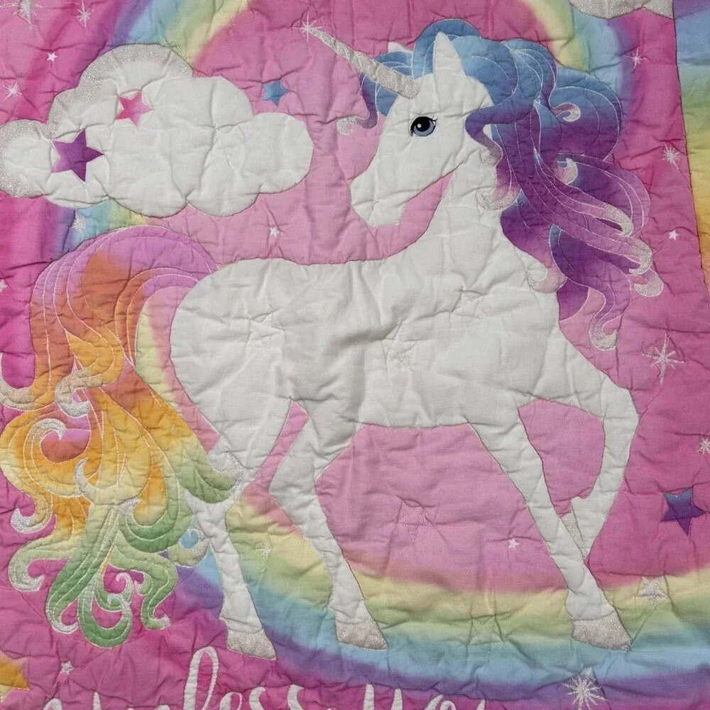 Vintage Children’s Quilt Throw Rainbow Unicorn Be Yourself Cottage